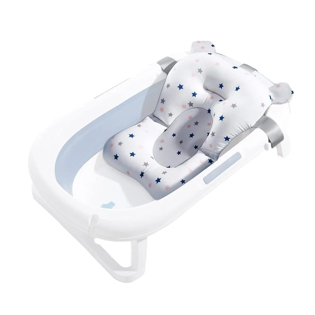 Baby Bath Seat Security Bathtub Chair Support Mat Mesh Washable Breathable Soft Comfort Toddler Cushion Pad with Straps Star