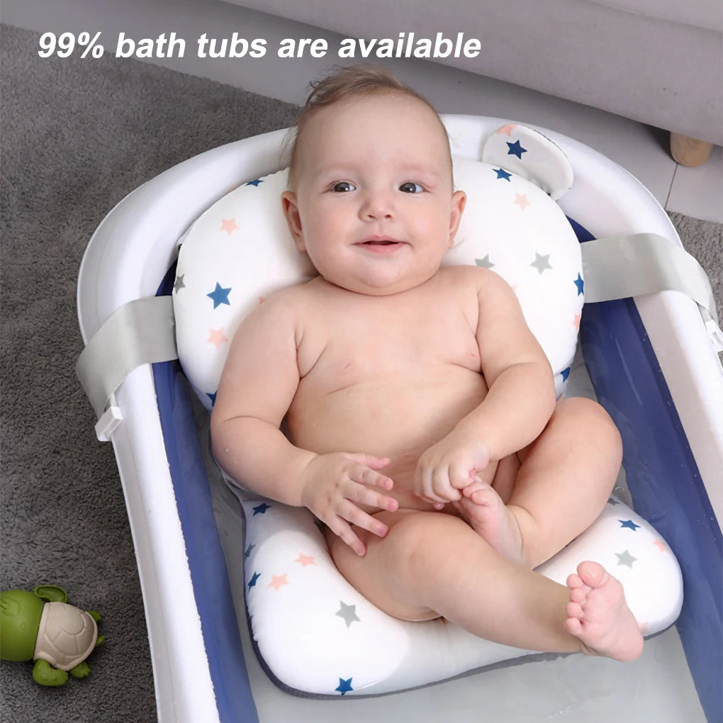 Baby Bath Seat Security Bathtub Chair Support Mat Mesh Washable Breathable Soft Comfort Toddler Cushion Pad with Straps Star